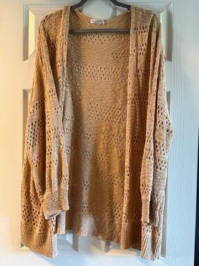 Open-Front Crochet Cardigan Sweater - Camel